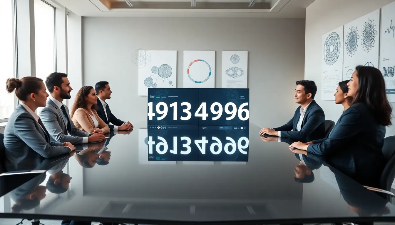 diverse professionals discussing data related to the number 491349596.